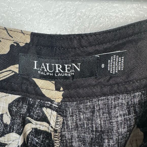 Ralph Lauren Women’s 100% Linen Black and Tan Tropical Floral Wide Leg Pants 6 - Picture 3 of 13